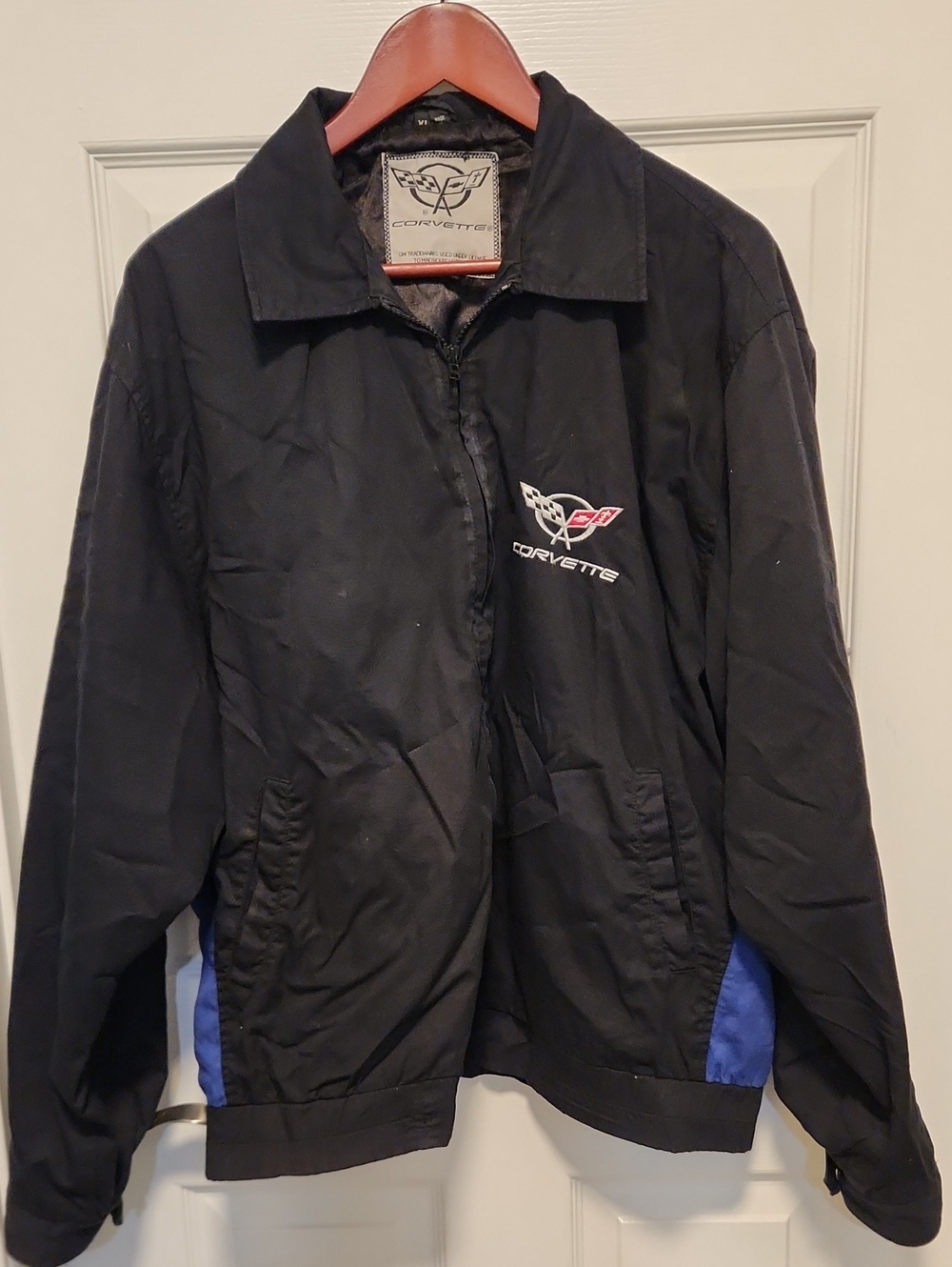 Corvette Men's Black Bomber Jacket with Blue Panels